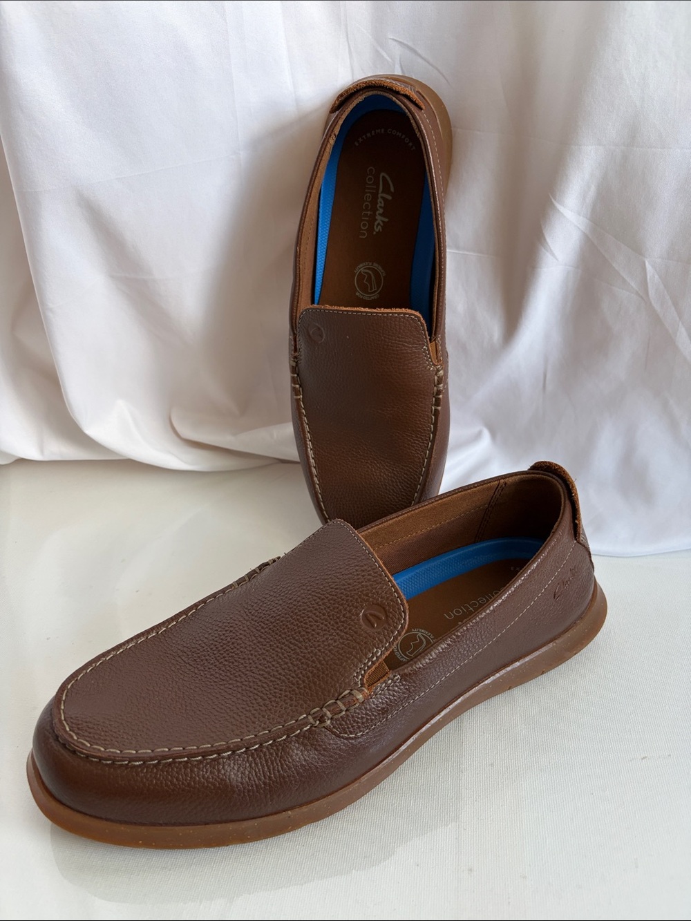Clarks Brown Leather Slip-On Loafers with Blue Insoles
